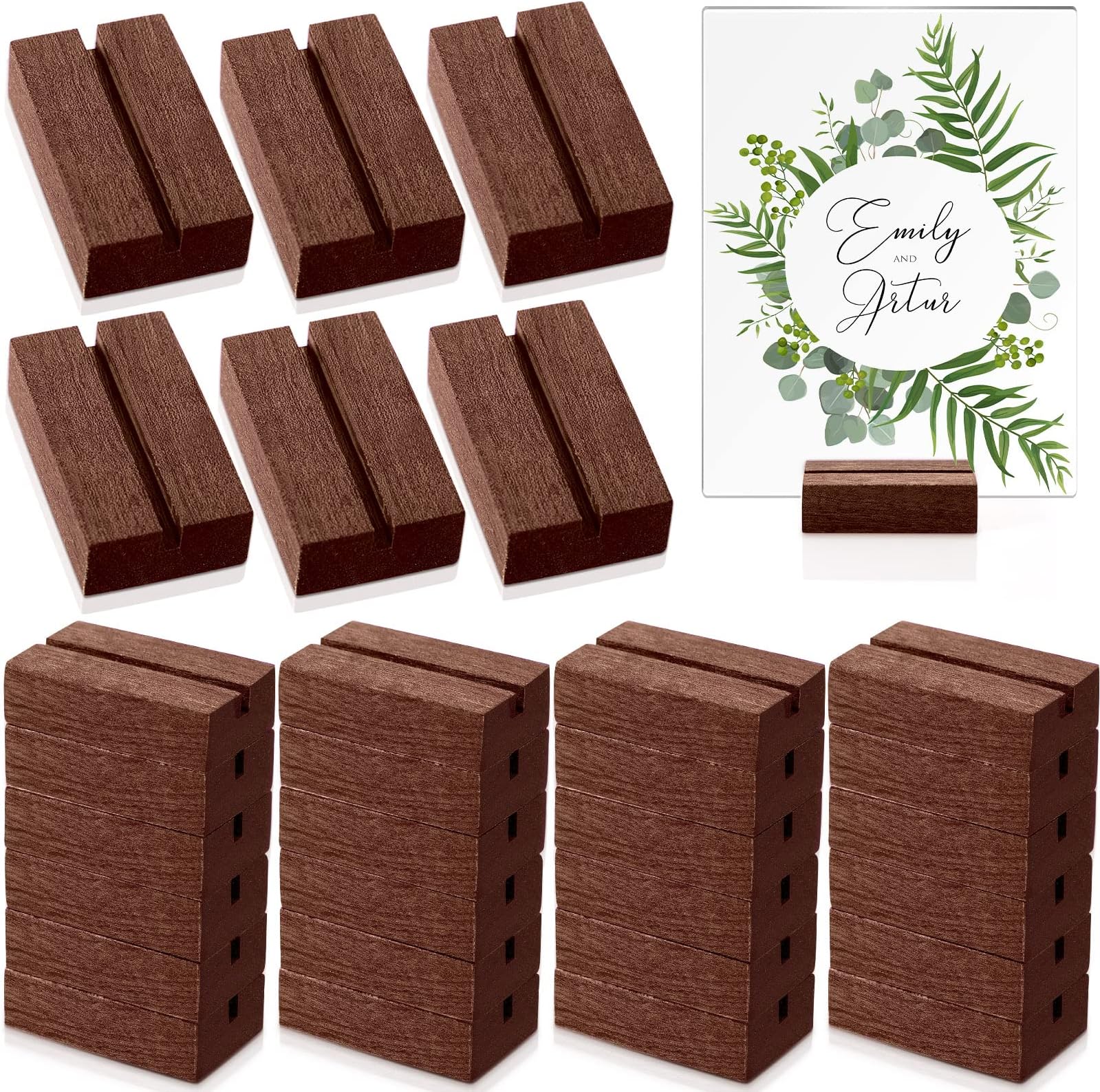 Roowest 25 Pcs Wood Place Card Holder 2 Inch Rustic Table Number Holders Stands Wooden Sign stand Photo Card Display for Wedding Party Birthday Retail Shop Office Pictures Menu Decorations