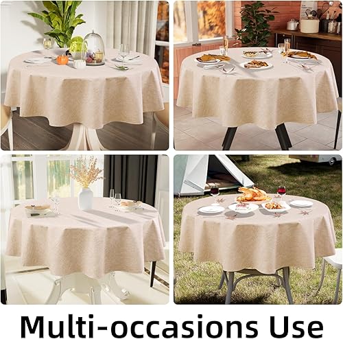 Miniatura 5 de smiry Mantel redondo de lino sintético, mantel de tela de arpillera impermeable, fundas decorativas lavables de mesa de granja para cocina, comedor,
