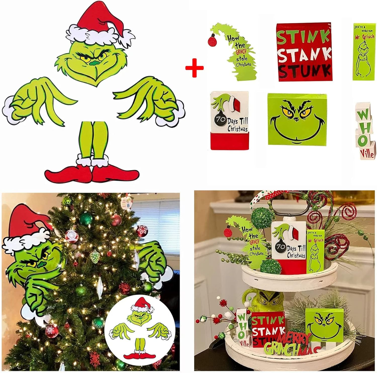 Christmas Tiered Tray Decor,GreenMonster Tiered Tray Decor Christmas