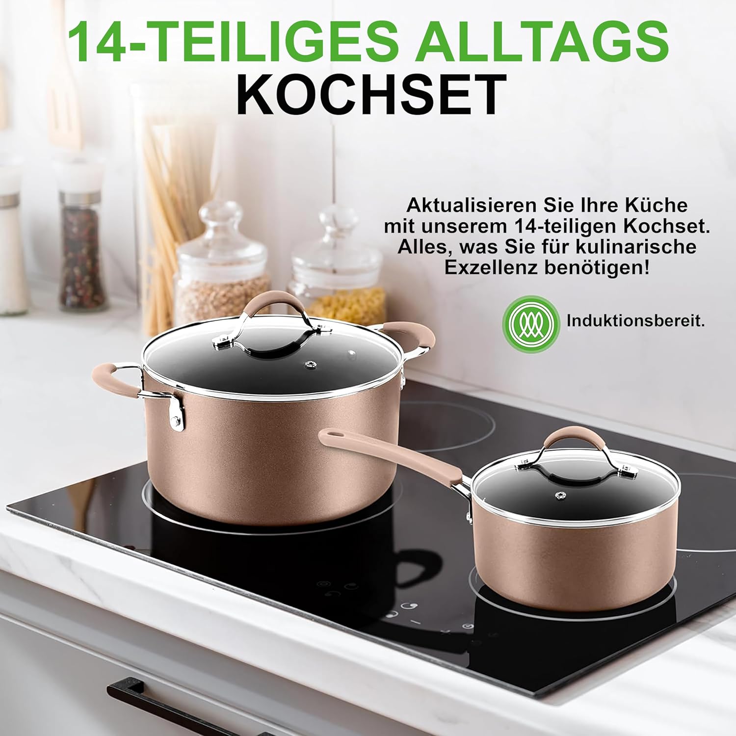 14-Piece Bronze Aluminum Non-Stick Cookware Set