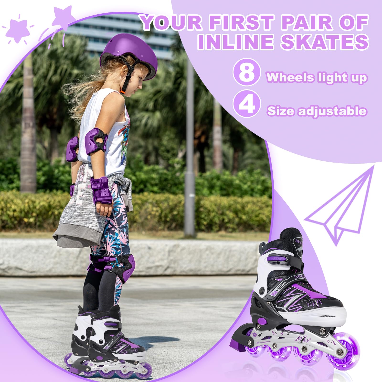 Patins à Roues alignées Ajustables pour Filles garçons avec Toutes Les Roues Lumineuses, pour débutants, Patins à roulettes pour, Jeunes et Grands Enfants