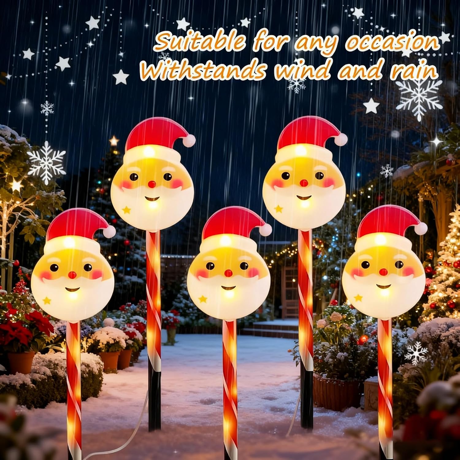 5 Pack Christmas Outdoor Powered Stake Lights, Battery Operated, Waterproof LED Christmas Pathway Lights with 8 Lighting Modes for Yard Patio Garden Xmas Decoration (Santa Claus)