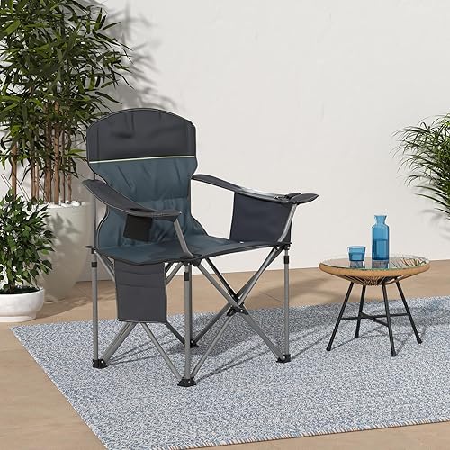 Miniatura 10 de HIGH POINT SPORTS Silla plegable portátil de gran tamaño, silla plegable para exteriores, soporte de 450 libras, silla de césped con portavasos y