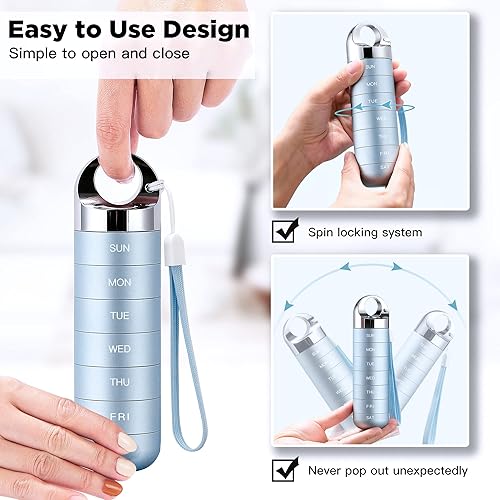 Miniatura 3 de Zannaki Organizador de pastillas de viaje de metal pastillero semanal portátil impermeable contenedor grande de aleación de aluminio sin BPA