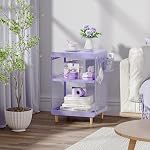 SYKIARIOL Cute Nightstand Side Table, 3-Tier End Table with Hanging Basket and 4 Hooks,Kid Night Stand Bedside Table,Narrow Sofa Table for Living Room,Bedroom,Dorm,Office,Purple
