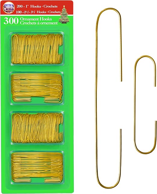 R’ND’s 300 Pack Ornament Hooks Christmas Tree Decorating Hangers- Metal Wire Ornament Hooks for Christmas Tree Decoration Hanging (Gold)