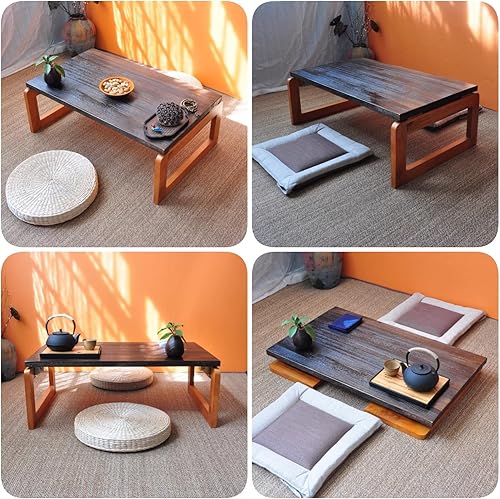 Miniatura 5 de DYRABREST Mesa de centro plegable, mesa de picnic baja portátil de madera, mesa plegable de té y aperitivos para desayuno, mesa de café plegable en