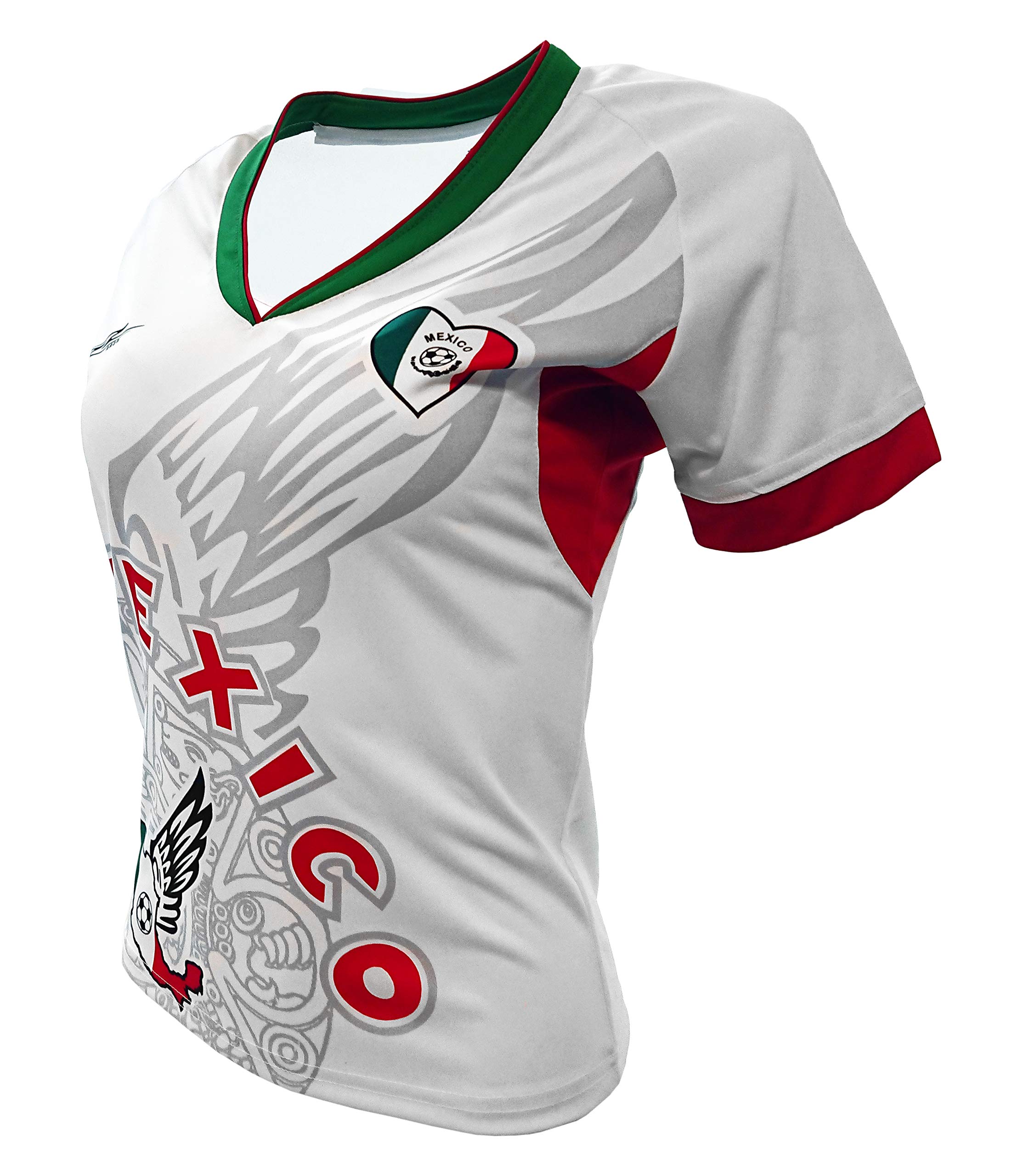 Mexico Slim Women Soccer Jersey Mexico Map Green/White/Pink/Black (US, Alpha, Large, Regular, Regular, White)