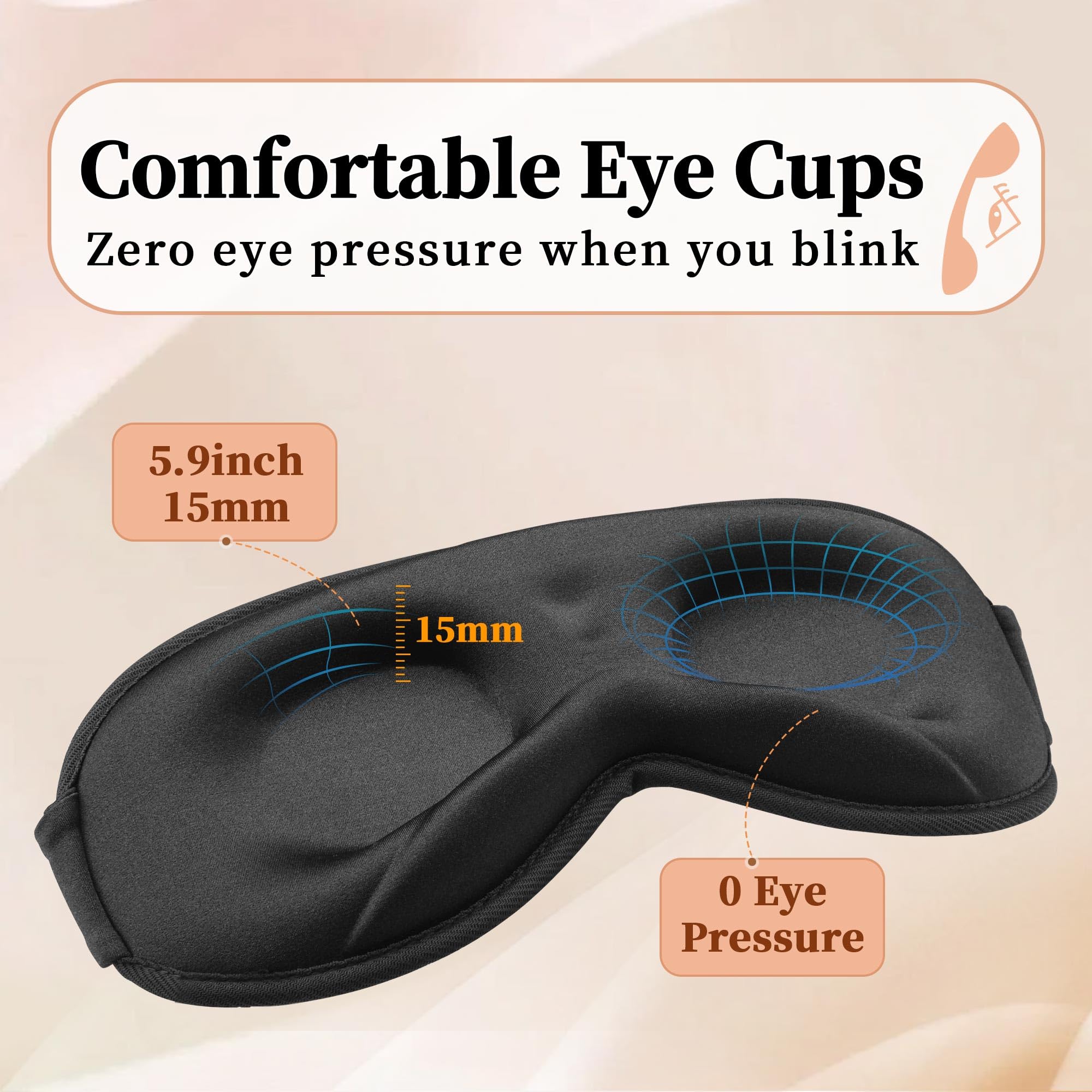 Paquete de 2 antifaz para dormir de lado, bloqueo de luz completo 3D, antifaz suave y transpirable para mujeres y hombres, relajante, cero presión, con correa ajustable, negro y gris