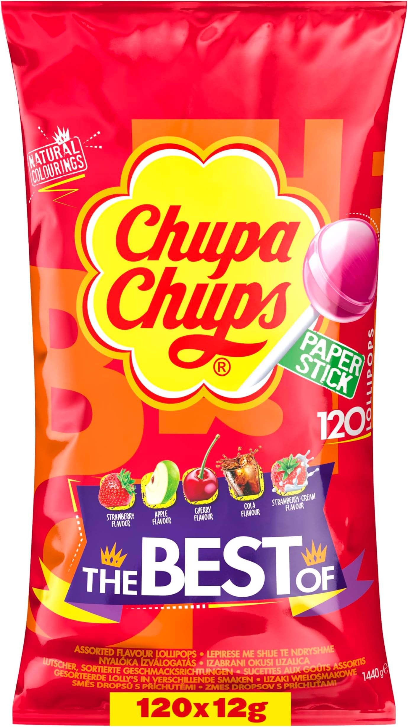 CHUPA CHUPS - The Best of Chupa Chups Lollipop Party Bag - 5 Classic Flavours - 120 Lollies