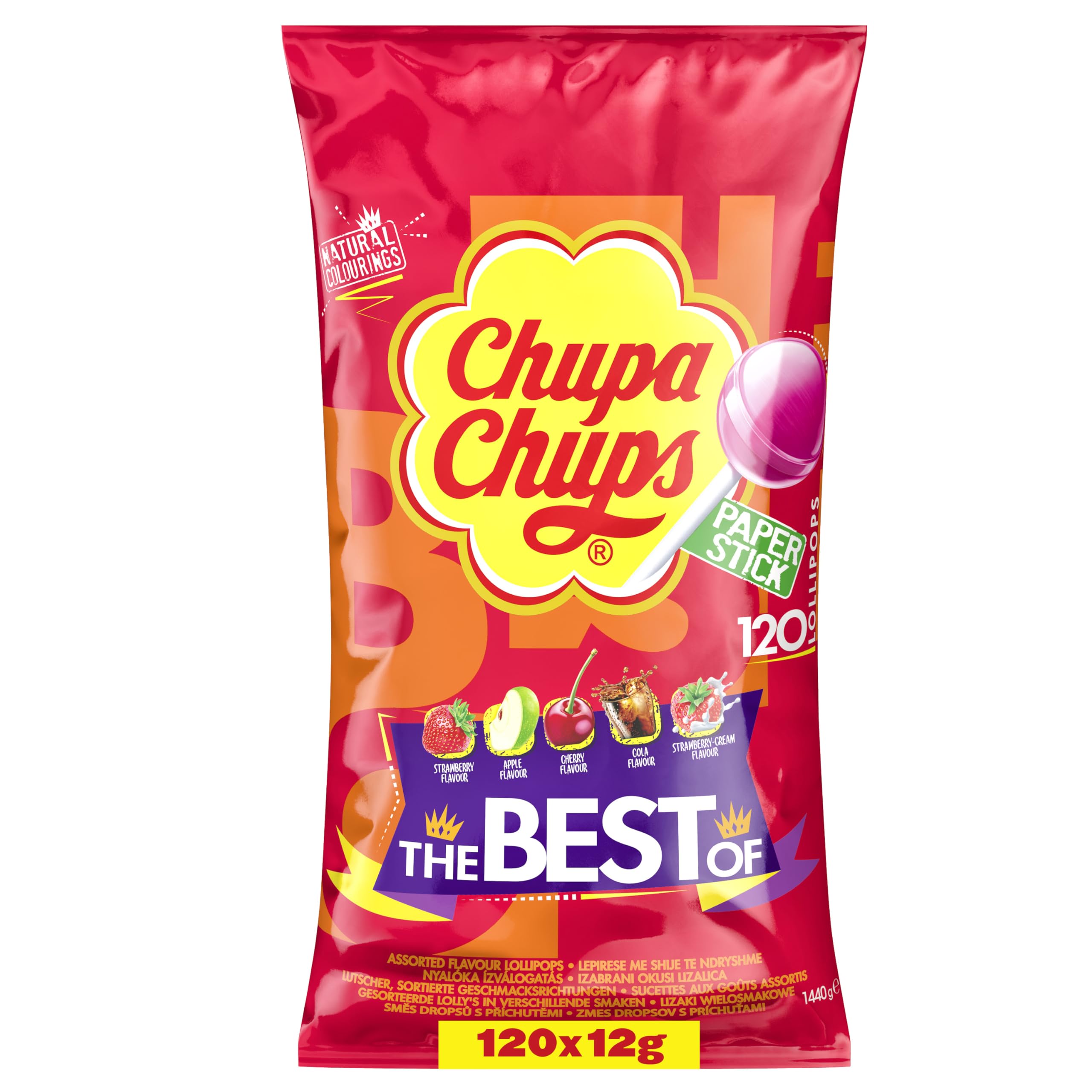 CHUPA CHUPS - The Best of Chupa Chups Lollipop Party Bag - 5 Classic Flavours - 120 Lollies