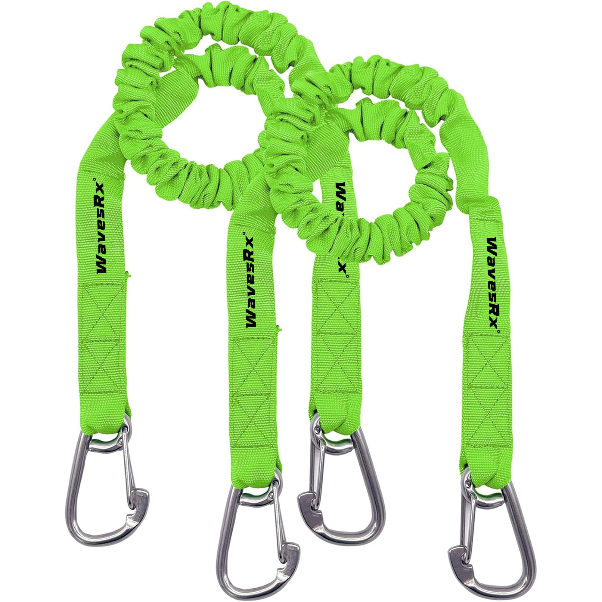 DockingPal - Premium Flat Bungee Dock Lines for Boats (Neon Green) | Elastic Boat Dock Rope with Stainless Steel Carabiners | Stretches from 3' to 5' | Absorbs Shocks Prevent Damage to Jet Ski & PWC