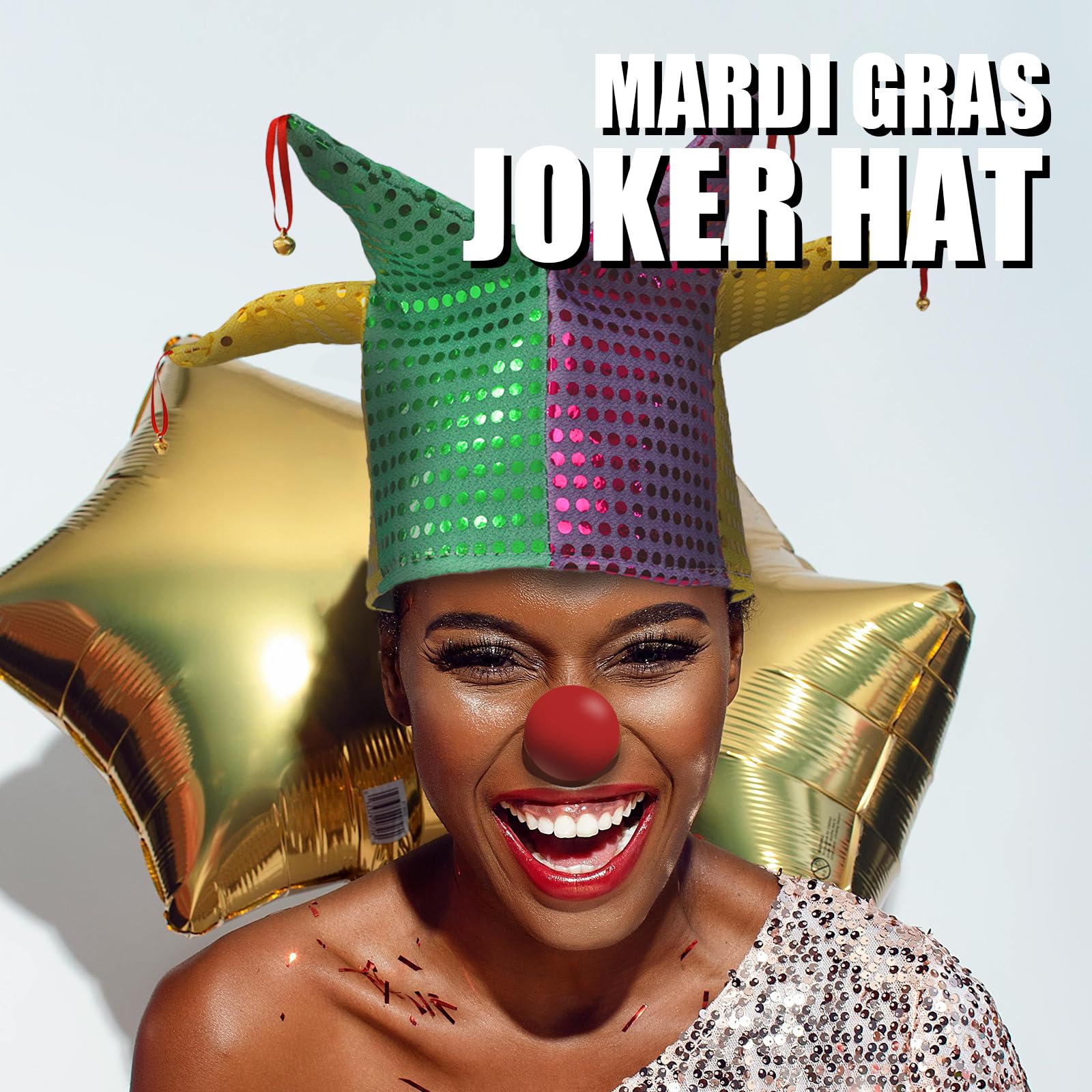 Cappello da giullare per adulti, 2 pezzi, cappello da pagliaccio di Carnevale Joker, con paillettes, per travestimenti da giullare, cosplay, feste, per uomini e donne