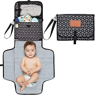 Portable Diaper Changing Pad - Waterproof Travel Changing Mat for Baby, Foldable Baby Diaper Clutch, Detachable Baby Travel Diaper Mat for Diaper Changing Station, Diaper Change Mat (Black Geo)