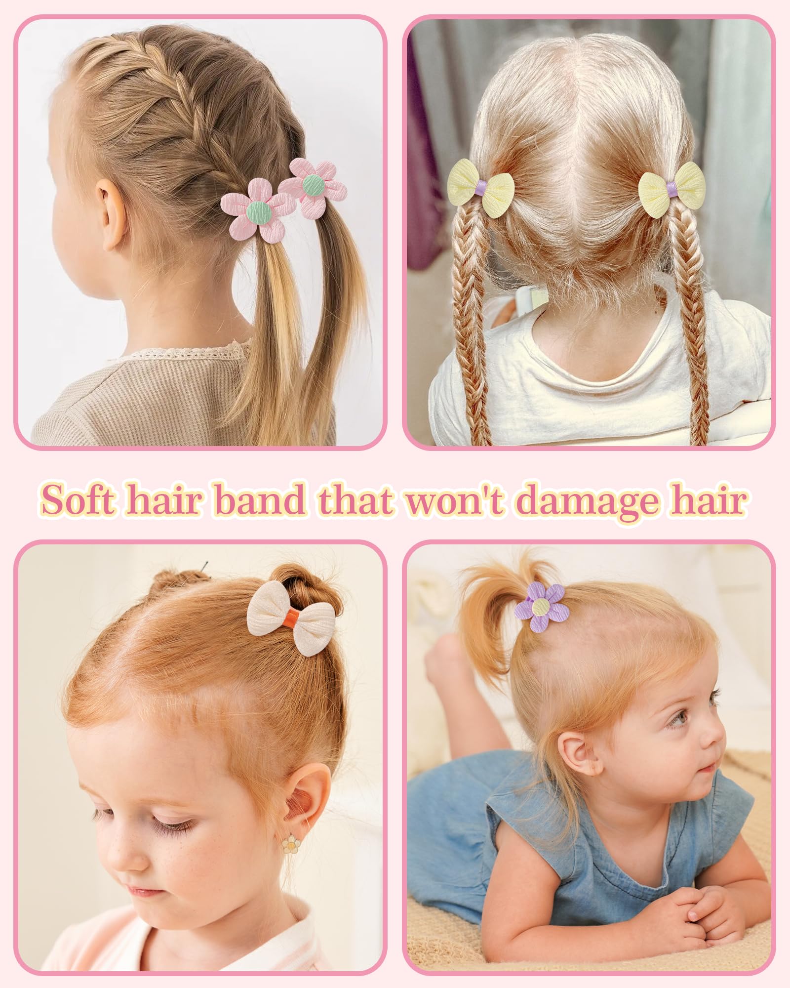 24 Pcs 2" Baby Hair Bobbles Toddler Hair Accessories Candy Colors Baby Hair Tie Cute Bows and Flowers Elastic Scrunchies - Image 3