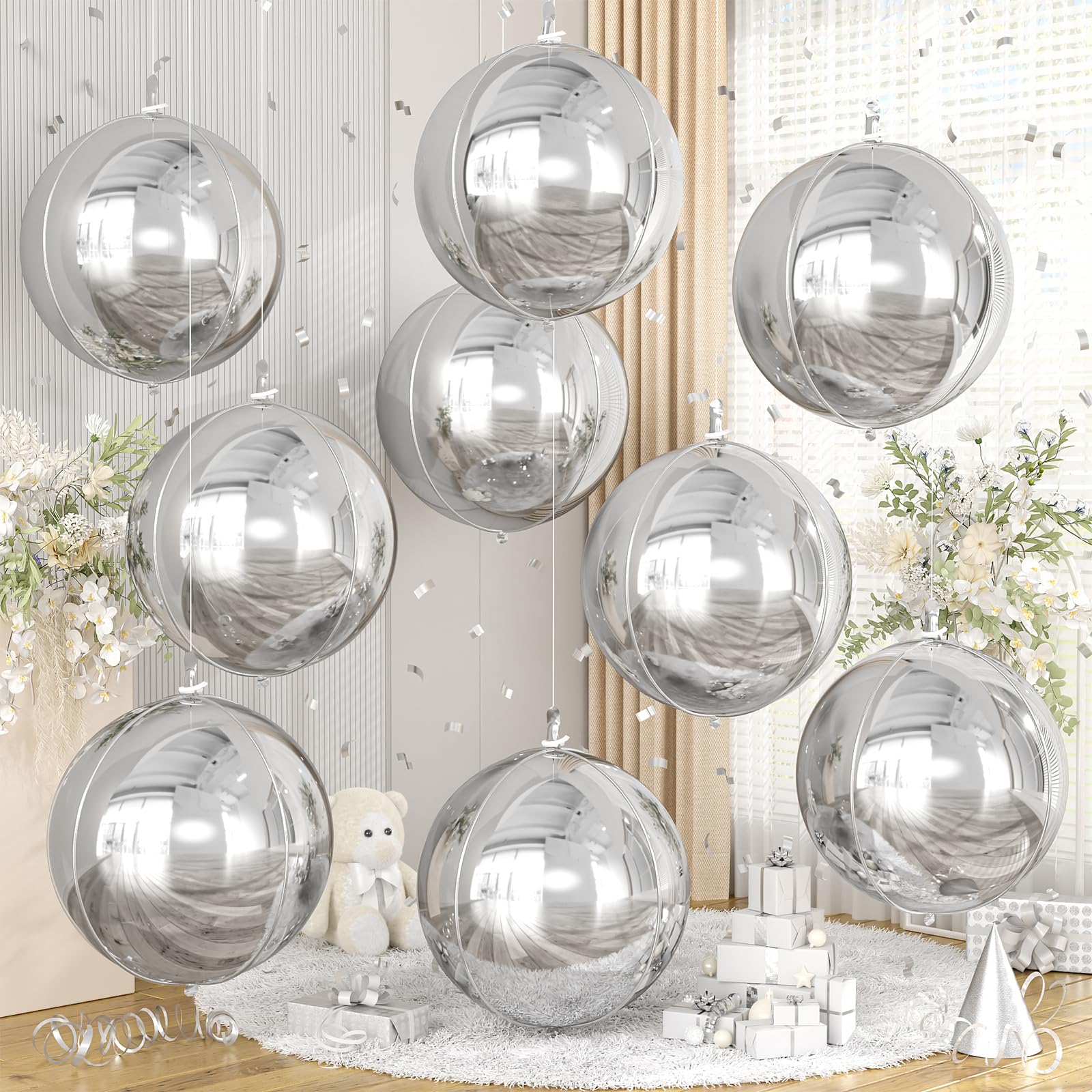 9 Pcs Silver Round Foil Balloons,22 Inch Metallic Silver Round Balloons