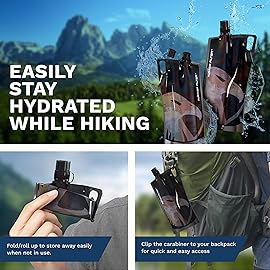 Survivor Filter 1L Black Collapsible Water Bottles - Travel, Hiking, Foldable, BPA-Free - 2 x 33oz
