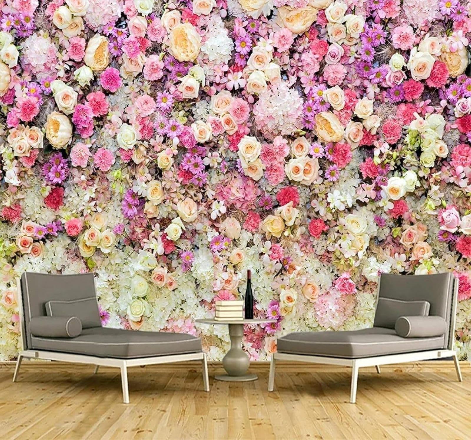 Tzxztt Beautiful Romantic Three Dimensional Pastoral Floral Modern 3D Wallpaper Premium Textured Silk Neutral Tones Material Ideal for Living Room Bedroom-350cm×256cm
