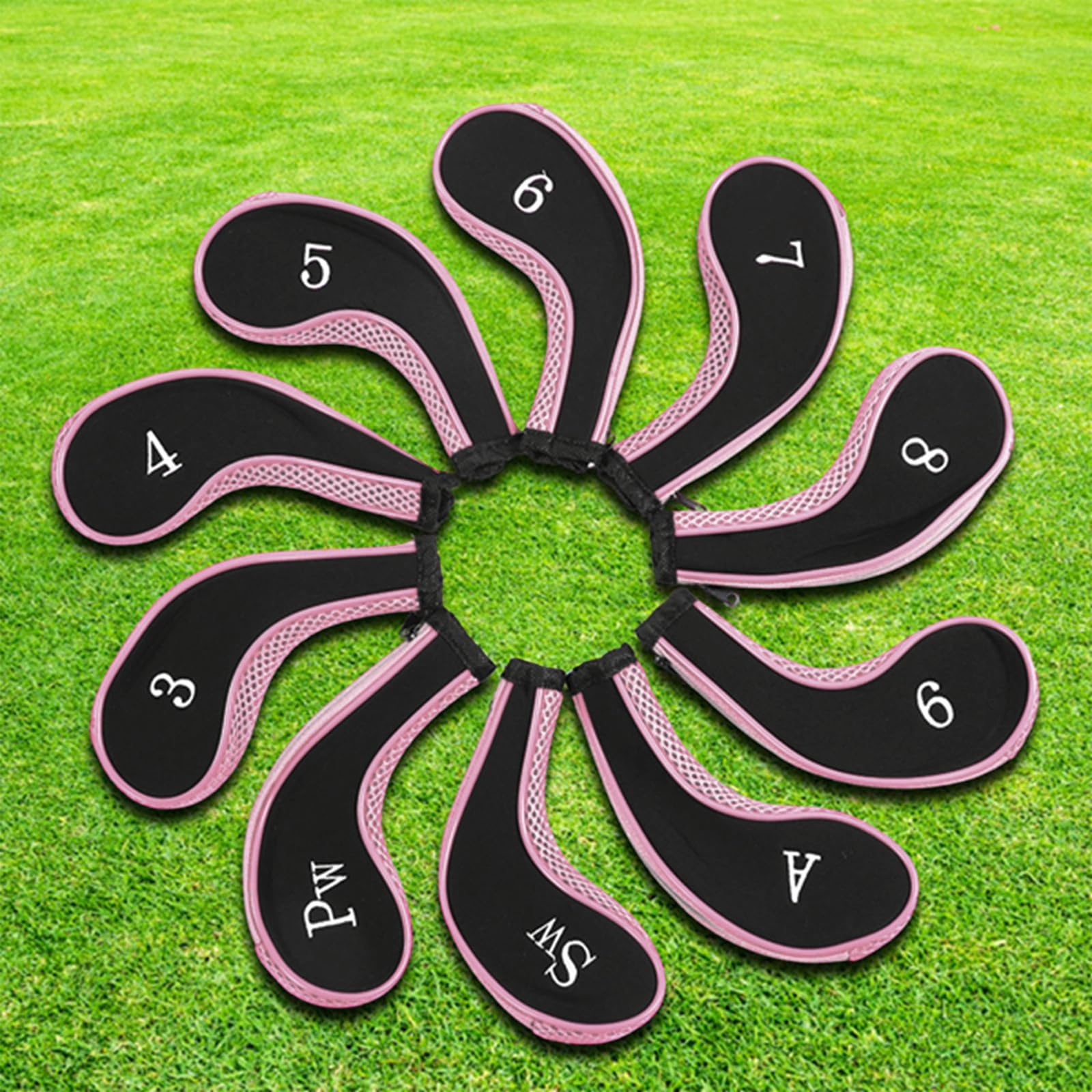 Copritesta in ferro da golf, 10 pezzi Copritesta per mazze da golf in neoprene impermeabile Set per putter Custodia protettiva, Accessori per mazze con Numero(Rosa)