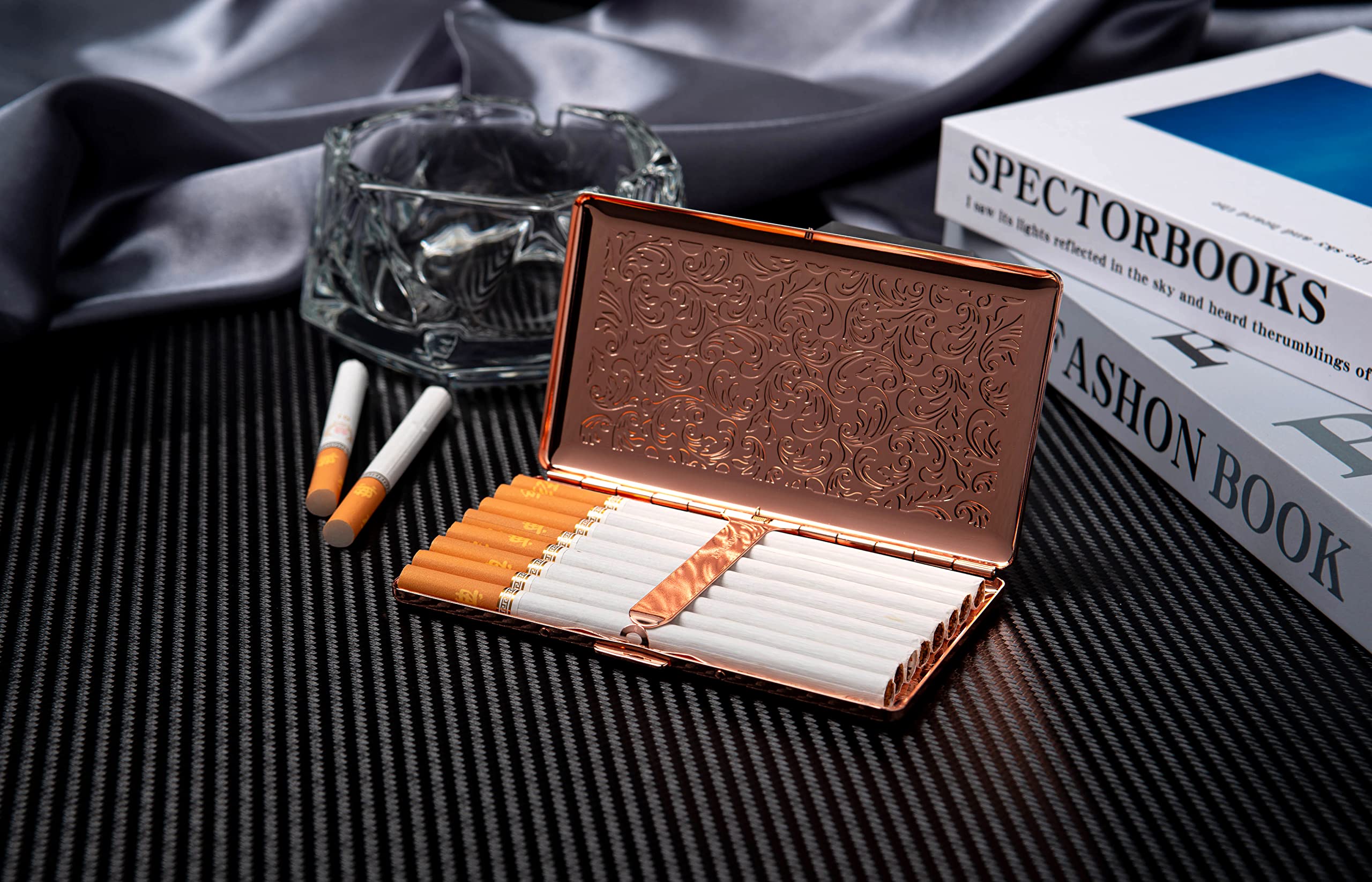 Beautiful Stylish Simple Unilateral Metal Ladies and Men's Cigarette Case,Holds 10 120's Capri Cigarettes (Arabesque Rose Gold): 10pcs 120mm Arabesque Rose Gold