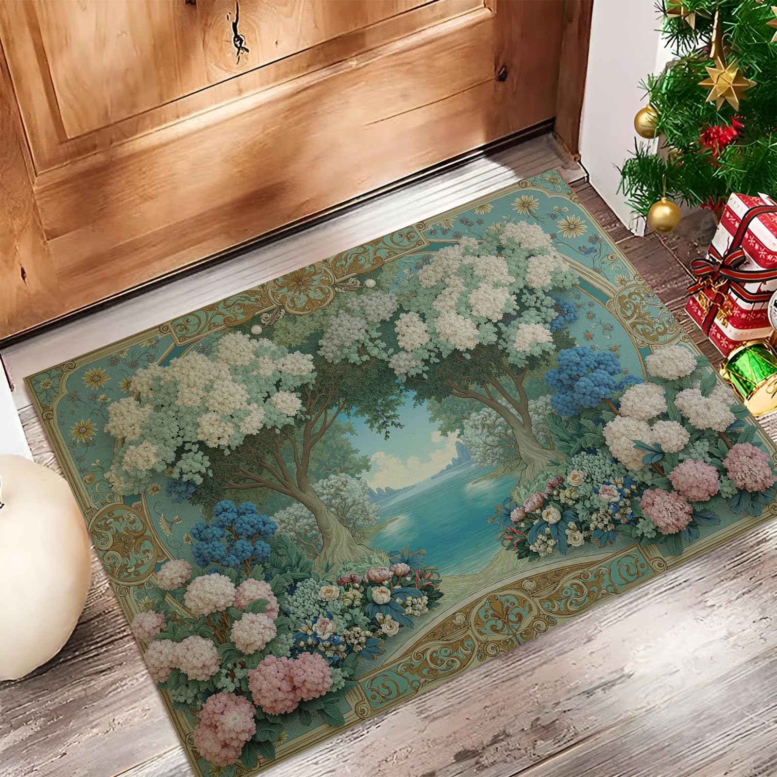 Paillasson lavable vintage floral pour couloir et entrée