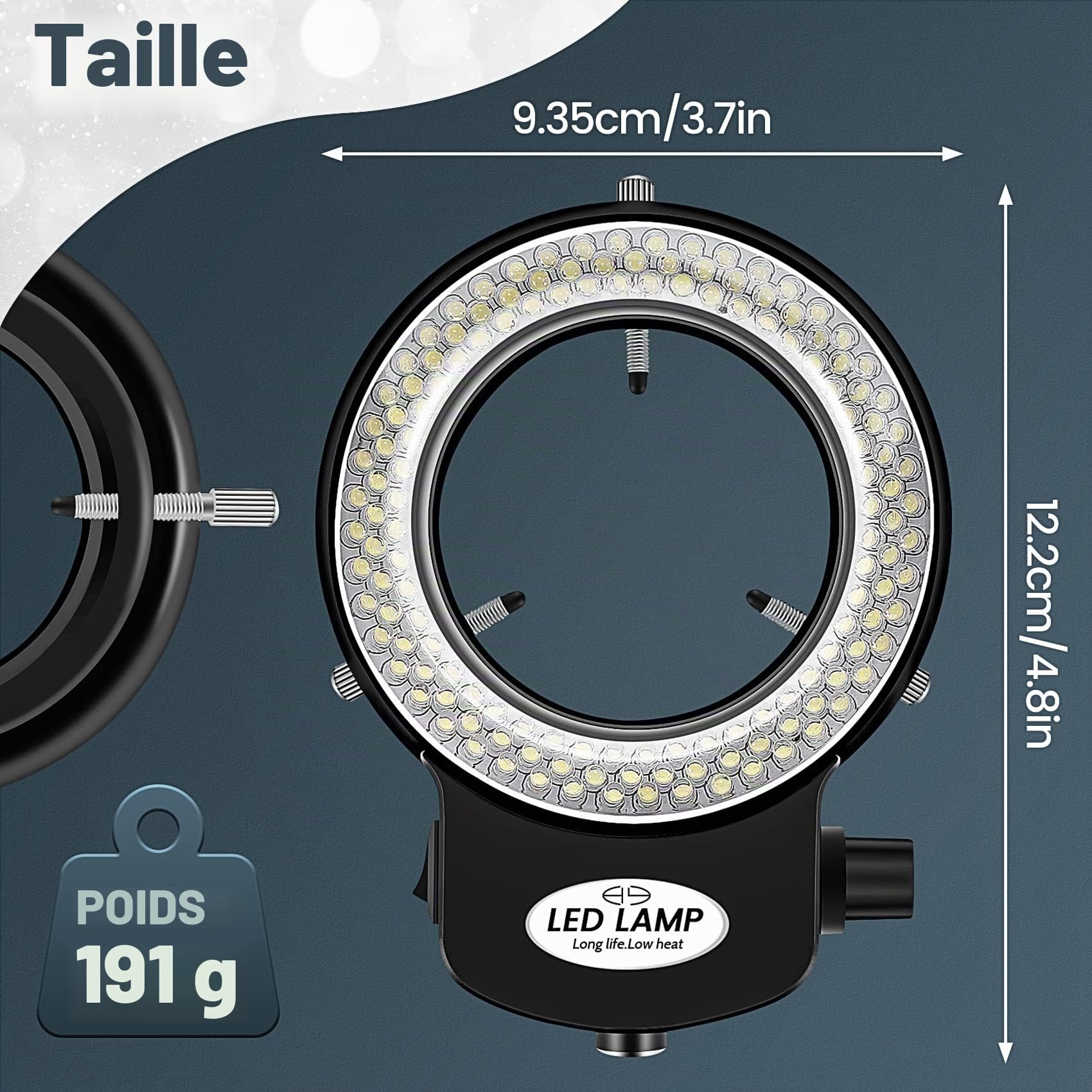 144 LED Lumière Anneau pour Microscope Optique, Source Lumineuse 6000 K de Caméra de Microscope, Lampe de Microscope Stéréo à Lumière, Lampe Source de lumière pour réparation de
