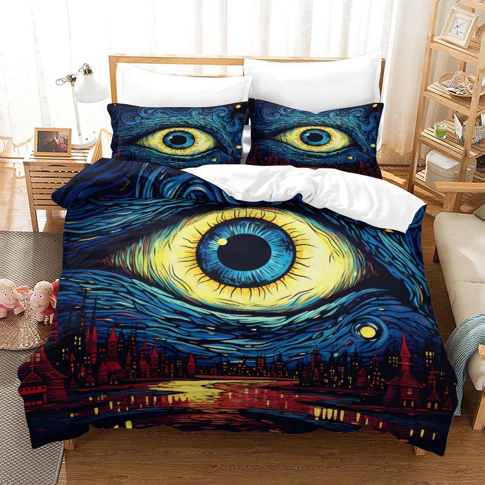 P1S9U7W5Y Artistic 3D Printed Eye Galaxy Duvet Cover Set 3pcs Microfiber Fantasy Bedding Set King