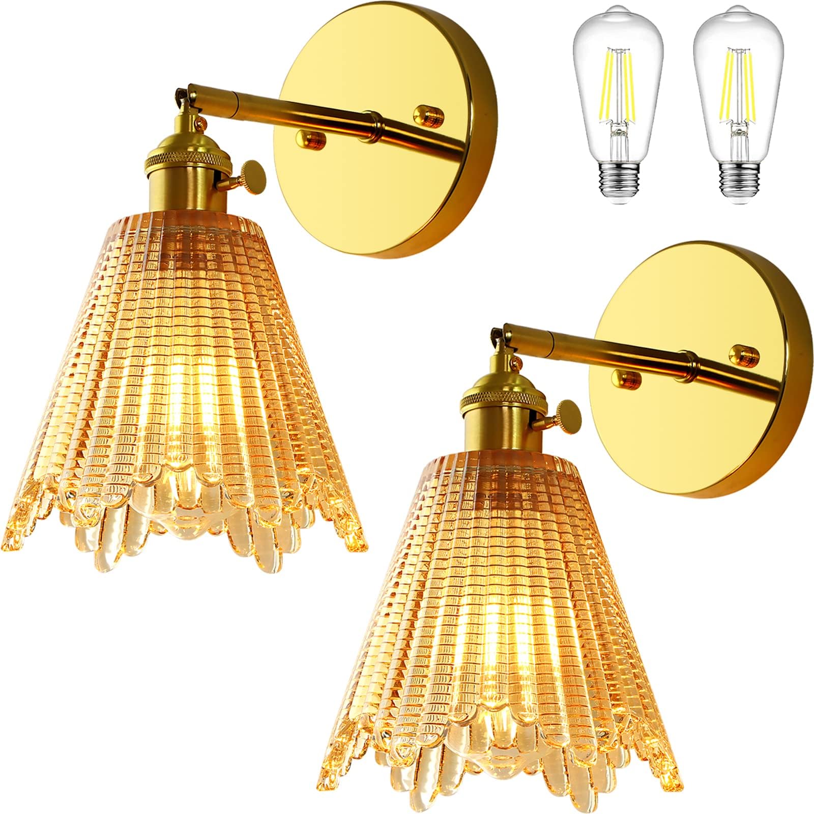 TLOLGT 2-Pack Modern Wall Sconces Gold Bathroom Vanity Lighting ...