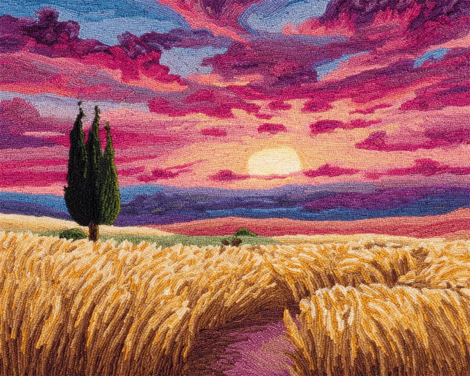 Henypt DIY Latch Hook Rug Kits Rural Wheat Field 55x75cm