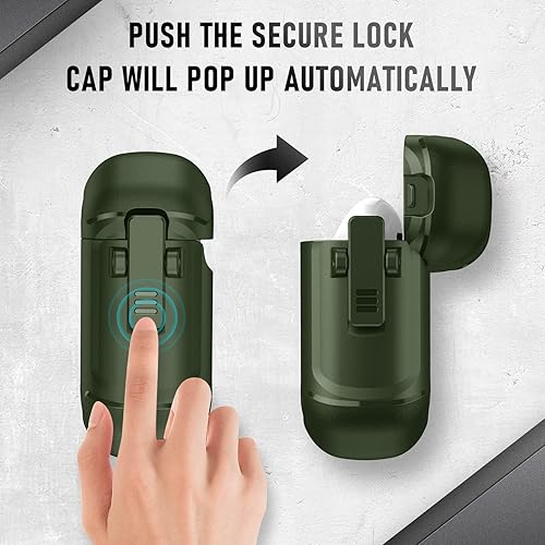 Miniatura 3 de Maxjoy Funda para AirPods, clip de bloqueo seguro de fibra de carbono, cuerpo completo, a prueba de golpes, carcasa rígida con llavero para AirPod