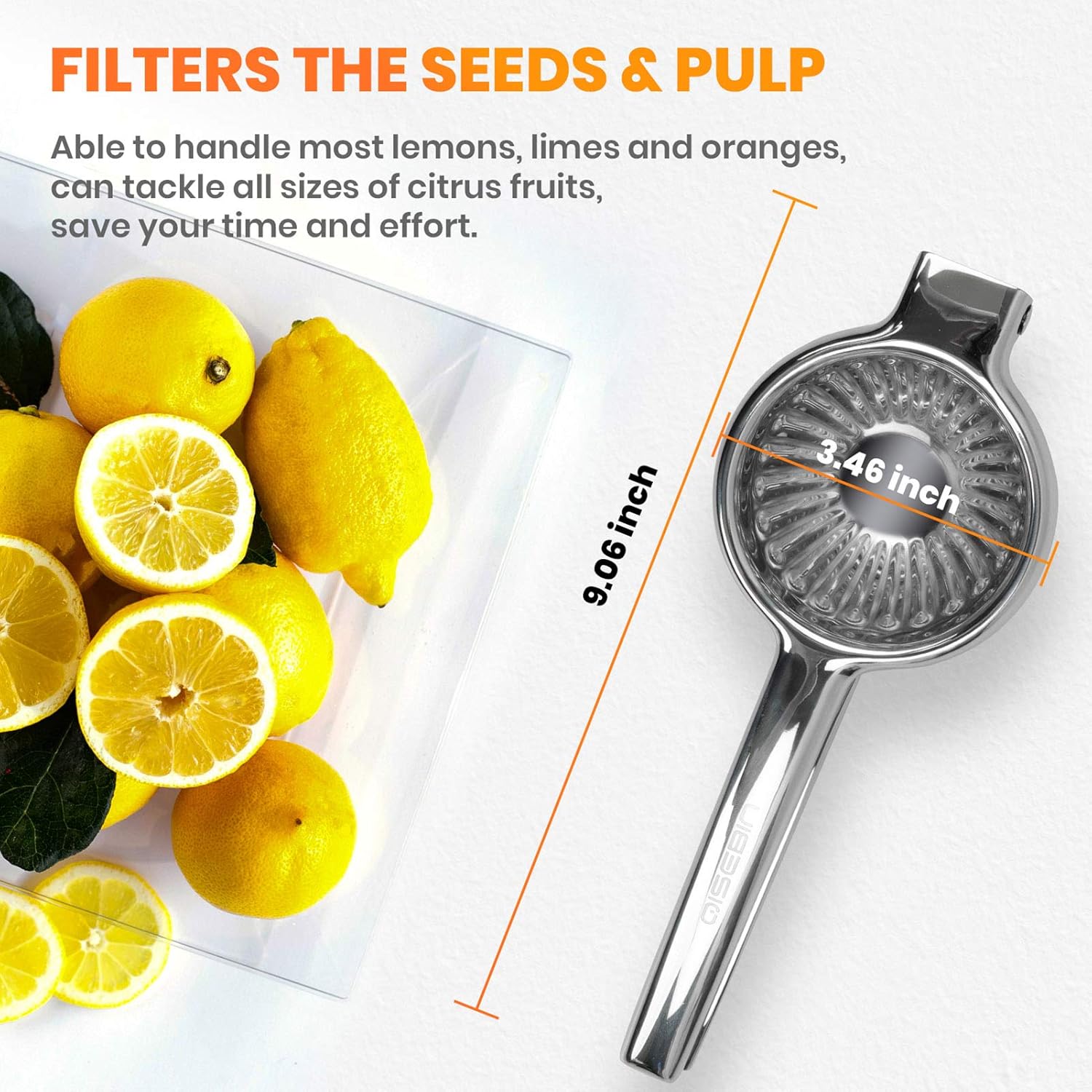 Qisebin Lemon Squeezer Stainless Steel with Premium Quality Heavy Duty Solid Metal Squeezer Bowl - Large Manual Citrus Press Juicer and Lime Squeezer, silver (KP3011): Home & Kitchen