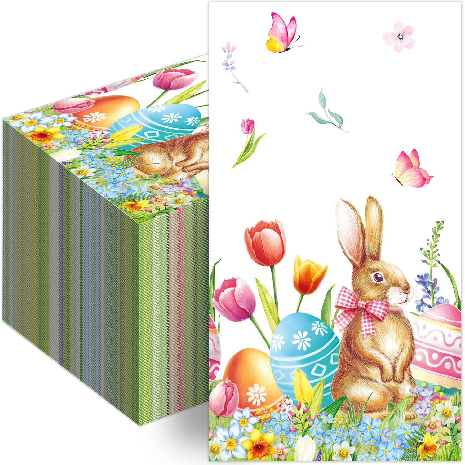 100 Easter Napkins Easter Disposable Paper Decorative Guest Napkins Bunny Flower Easter Eggs Disposable Decorative Hand Paper Napkin Towel for Bathroom Party Supplies Table Decor