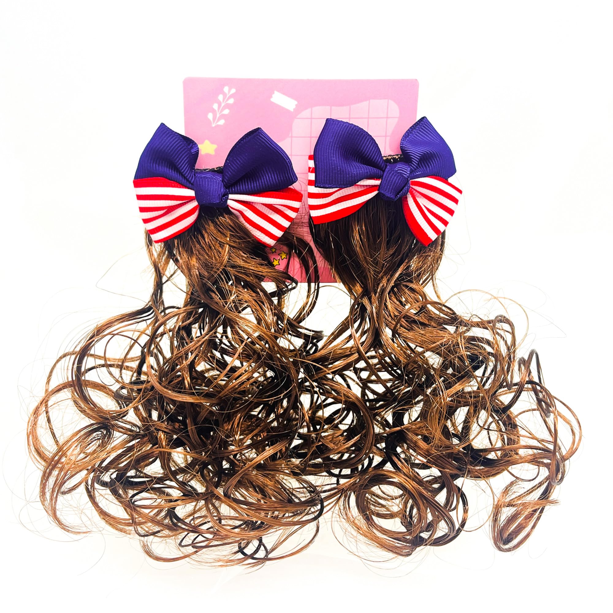 2 PCS Hair Extension for Girls Kids Ponytail Extension with Hair Clips Cute Hairpin Wig Braid for Baby Toddlers Little Girls Curly Brown Synthetic