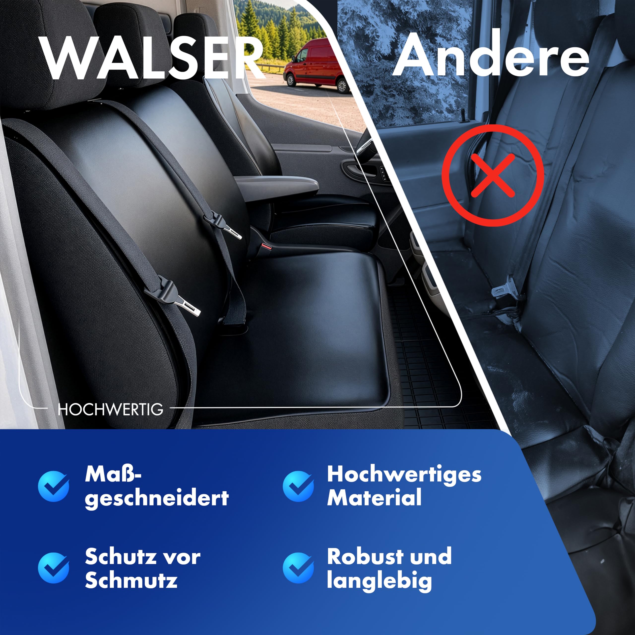 Walser Transporter Sitzbezüge Auto für Citroen Jumper II/Peugeot Boxer/FIAT Ducato, Einzelsitz (Aussparung Armlehne rechts) & Doppelbank, Auto Sitzbezüge aus Kunstleder, Sitzschoner Auto