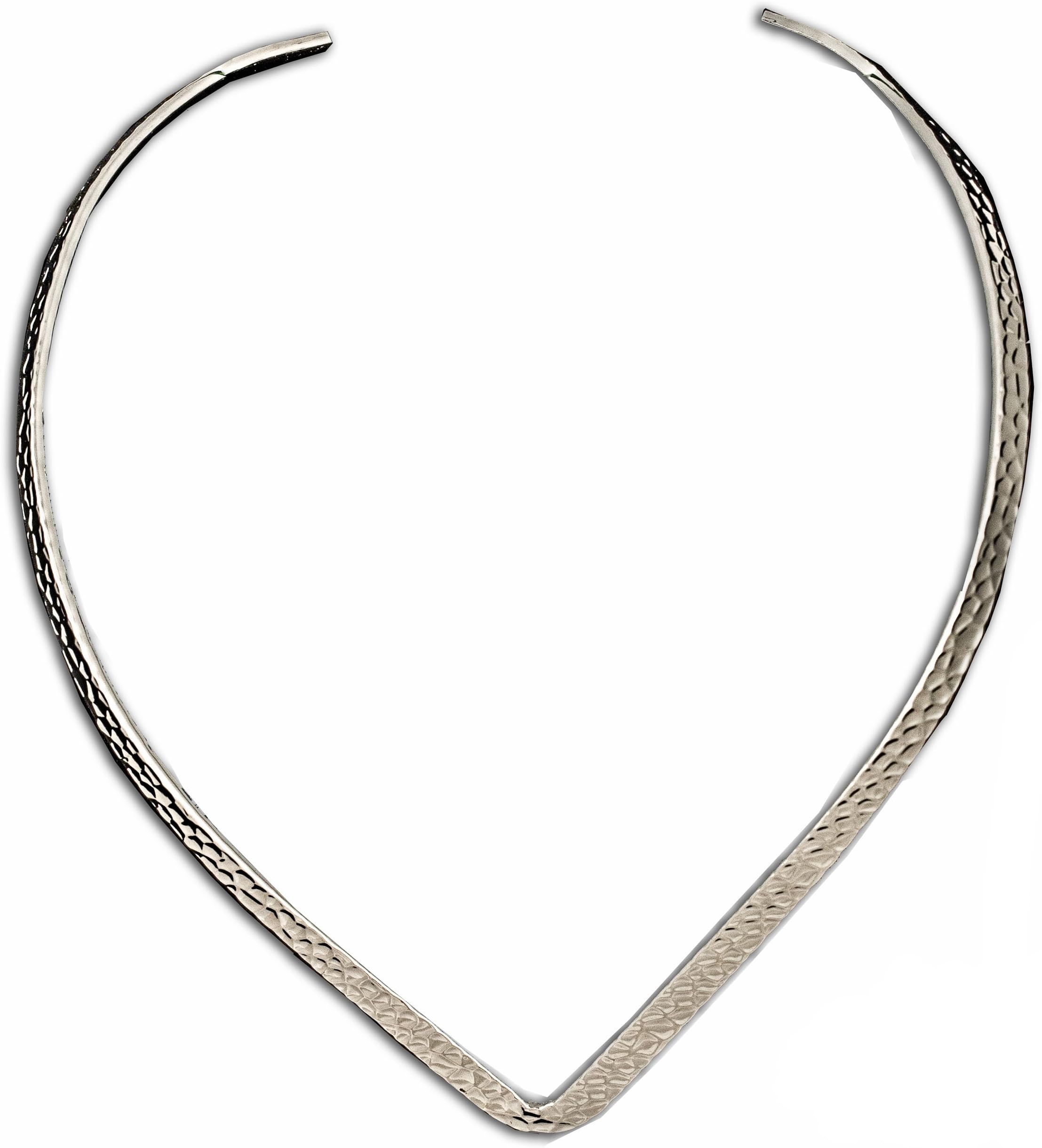 New Silver Hammered Texture 6mm V Shaped Choker Collar Necklace Wire (CV7)