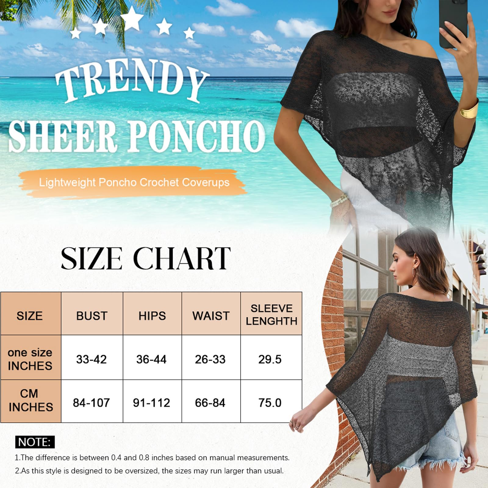 Poncho da Donna Velato Lavorato a Maglia, Trasparente Asimmetrico Coprispalle, Mantella Leggera Scialle Traforata, Estivo Poncho da Spiaggia, Elegante Protezione Solare Moda Copricostume Mare Stola