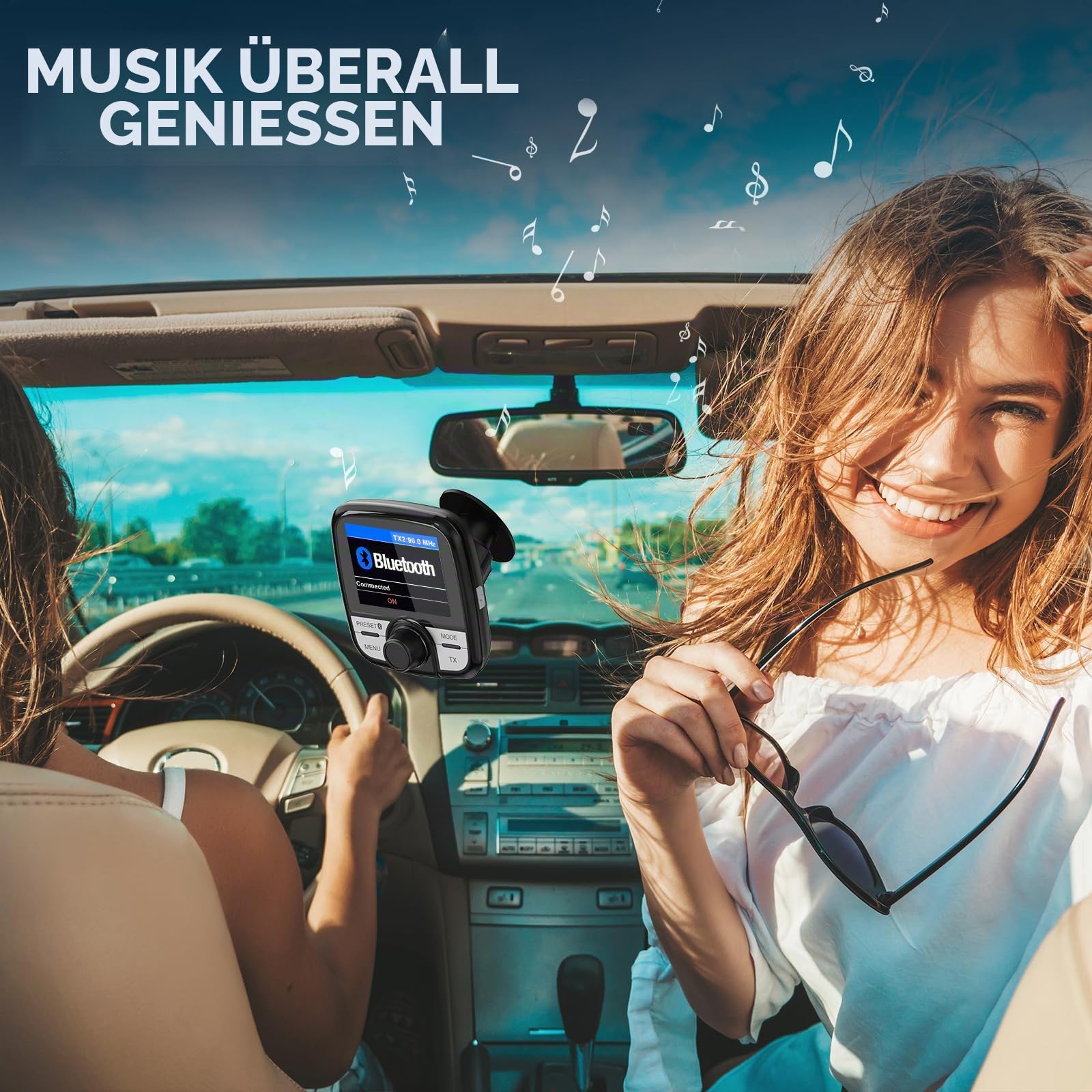Tin-Nik DAB-388 DAB Adapter für Autoradio, FM-Transmitter für DAB+ Sender und Bluetooth-Verbindung vom Smartphone zum UKW-Radio, Bluetooth- Freisprechen und Musik, 2.4" TFT Farbdisplay, Fernbedienung