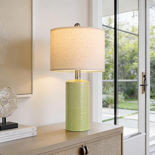 Miniatura 10 de Juego de 2 lámparas de mesa de cerámica de 20.25 pulgadas, lámpara de noche pequeña de granja, color blanco cremoso, lámparas de mesa de noche