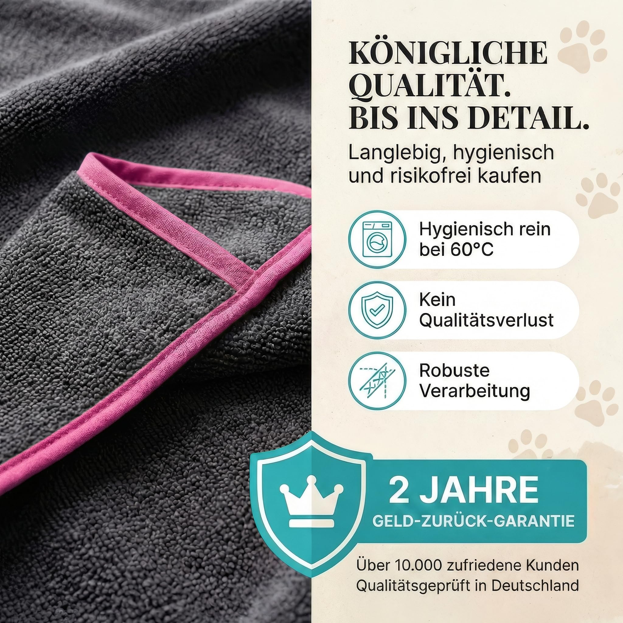 HUND IST KÖNIG Serviette pour Chien de qualité supérieure - Extra absorbante - Ultra Douce et Moelleuse - en Microfibre puissante - avec 4 Poches - Lavable à 60 °C - Séchage Rapide - 130 x 75 cm