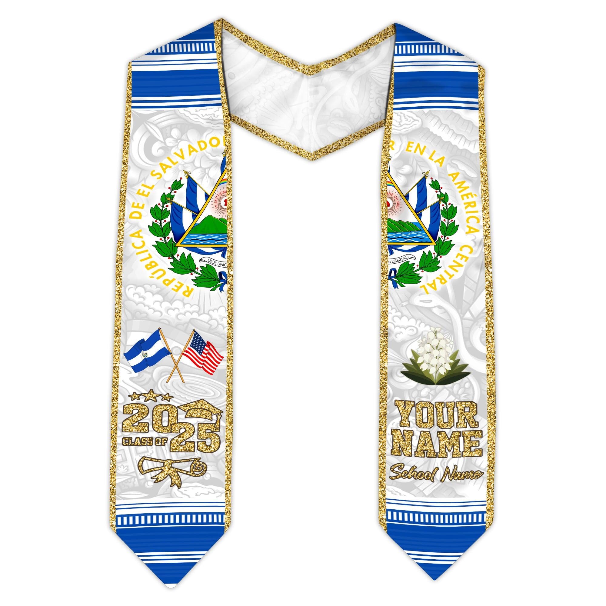 MonkeyVan Personalized Graduation Stole for El Salvador Senior, El Salvador Flag Graduation Sash Class of 2025 Grad Gift S115
