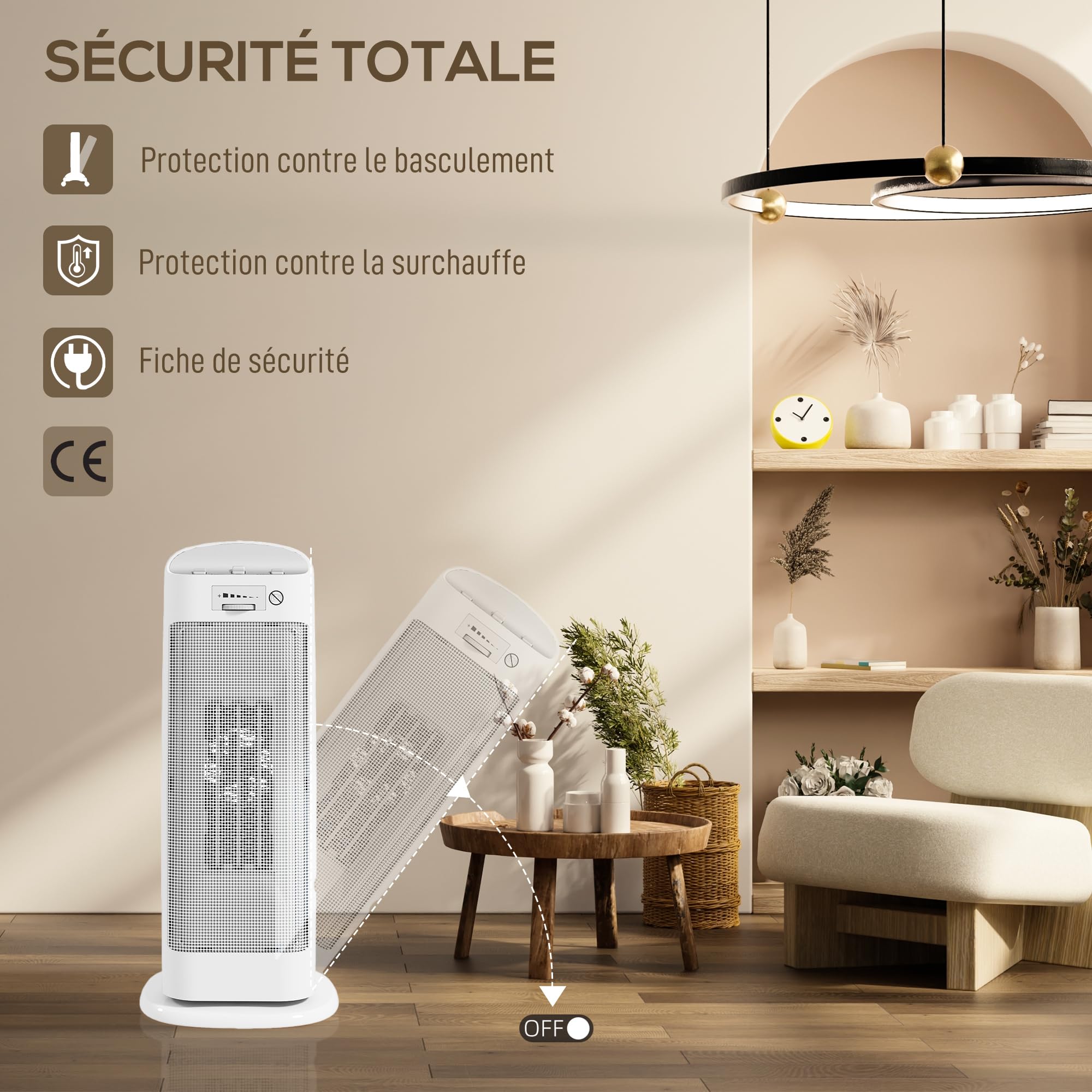 HOMCOM Chauffage d'appoint en céramique 2000 W Radiateur Soufflant Blanc