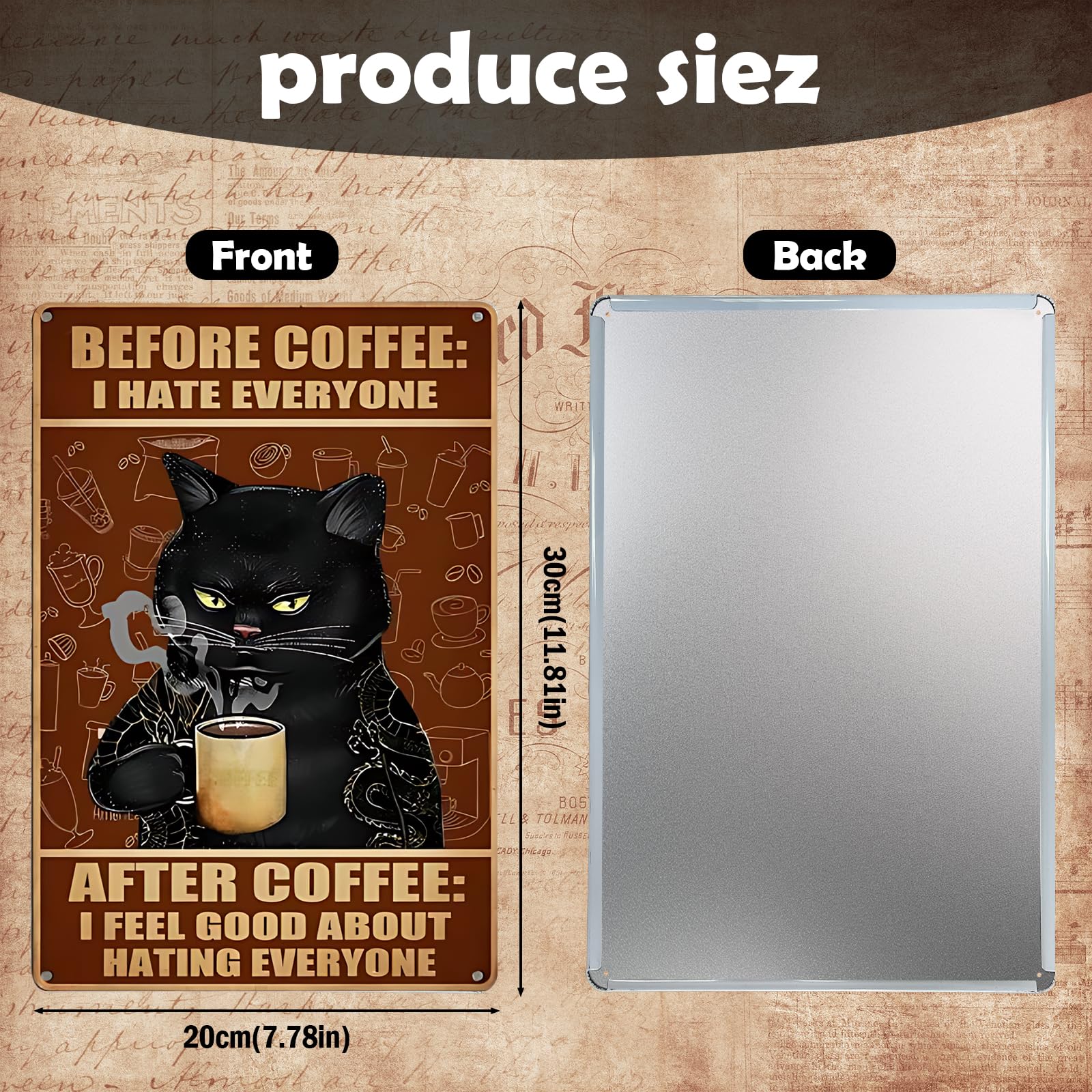 Plaque Murale Vintage En Aluminium Forme Chat Noir - Décoration Rétro 30x20 Cm, Pour Cuisine, Salon, Bar, Cadeau Original