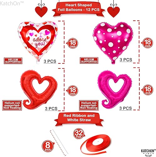 Miniatura 5 de KatchOn, Globos de aluminio en forma de corazón, grandes, paquete de 24  Juego de globos de corazón rojo y rosa, globos de corazón para decoración