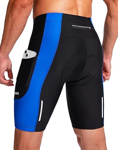Bikewa - Pantalones cortos de ciclismo para hombre, con acolchado 3D, para ciclismo de carretera o montaña, FPU 50+, bolsillos con cremallera