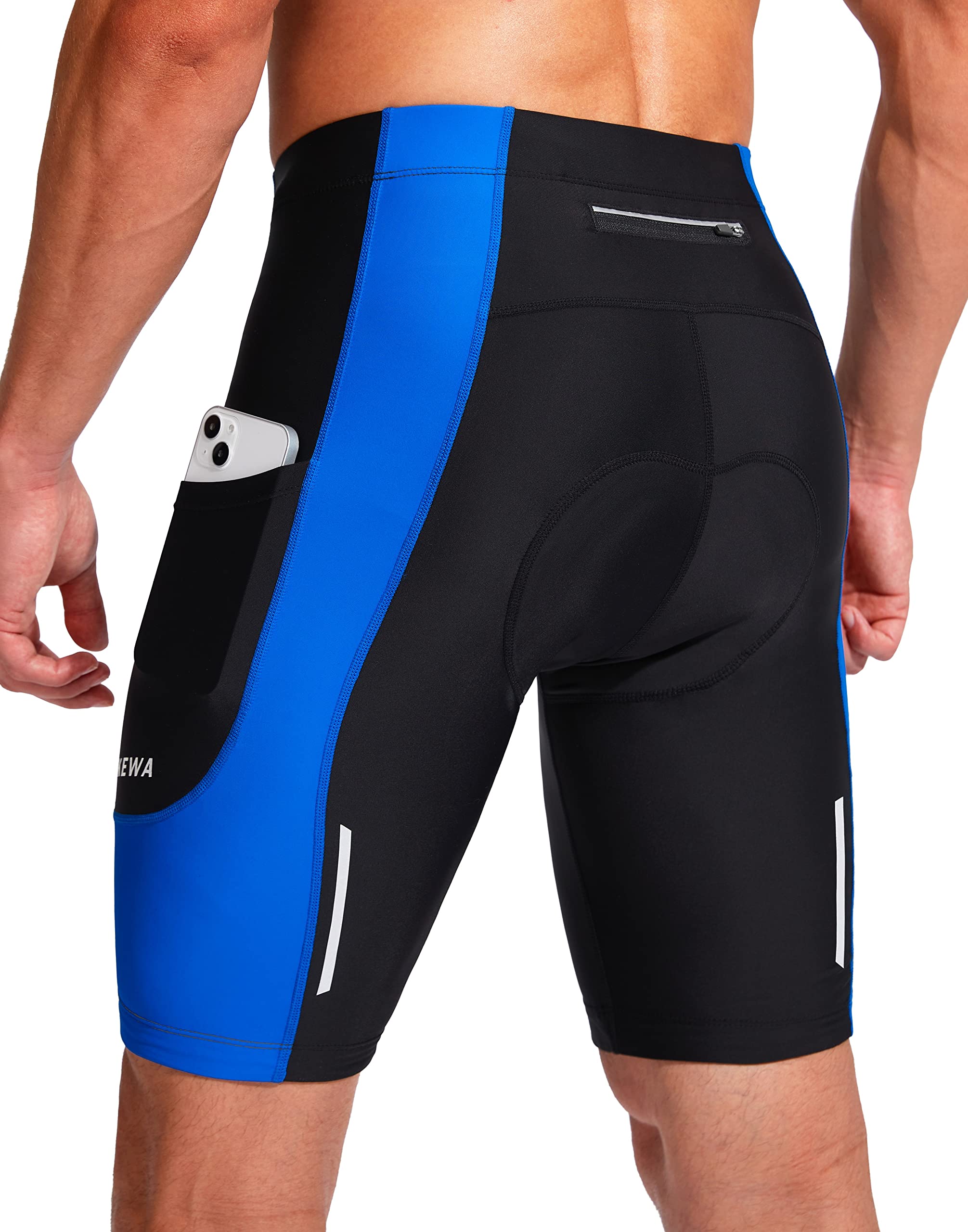 Bikewa Men's Bike Shorts 3D Padded Cycling Road Biking Mountain Riding Biker Bicycle UPF 50+ Cycle Shorts Zipper Pockets