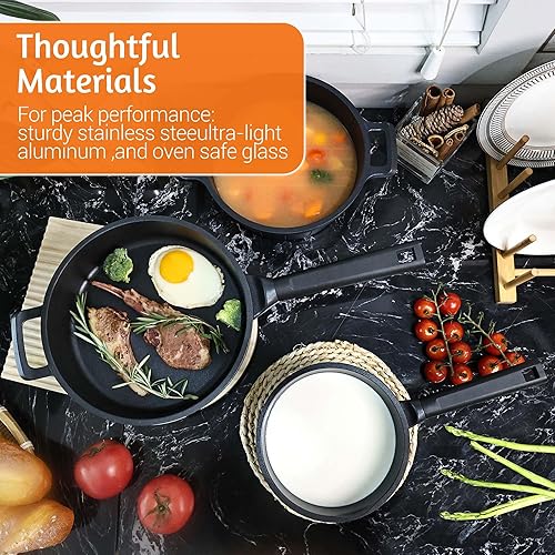 Miniatura 3 de Wodillo Juego de utensilios de cocina, ollas y sartenes con utensilios, superficie de cocción antiadherente resistente a los arañazos compatible con