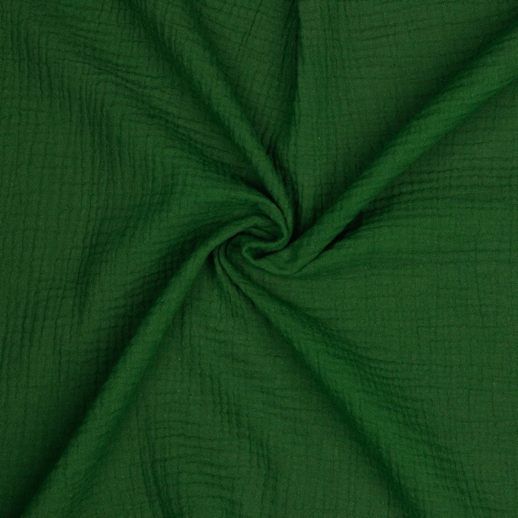 VmG-Store Double Gauze Muslin Fabric Oeko-Tex + GOTS Certified Plain Sold by the Metre Over 40 Colours 100% Cotton (042 I Dark Green