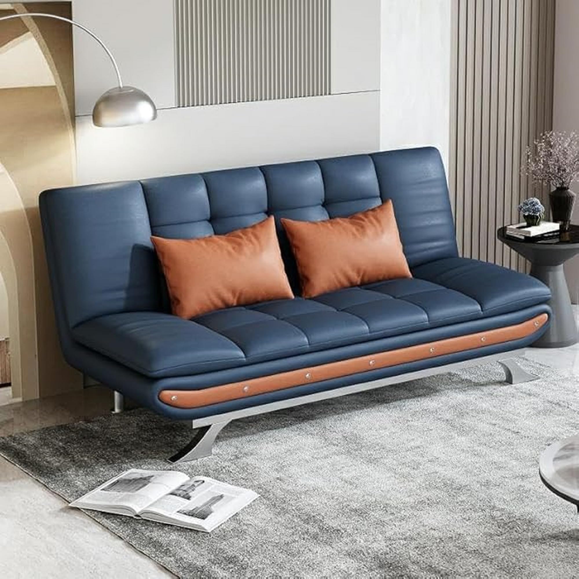 – Stylish Modern Sofa Bed – Standard Size, Premium Fabric, Solid Pine Wood Base (Dark Blue)