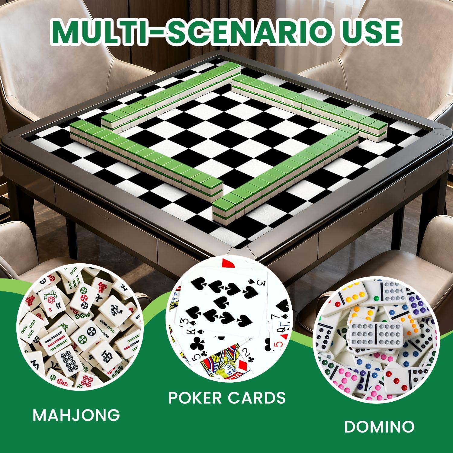 Mahjong Mat for Table Seamless Black White Checkered Grid 31.5"x31.5" Non-Slip Noise Reduction American Mahjong Table Cloth for Poker Card Dominoes Tile Games Gifts