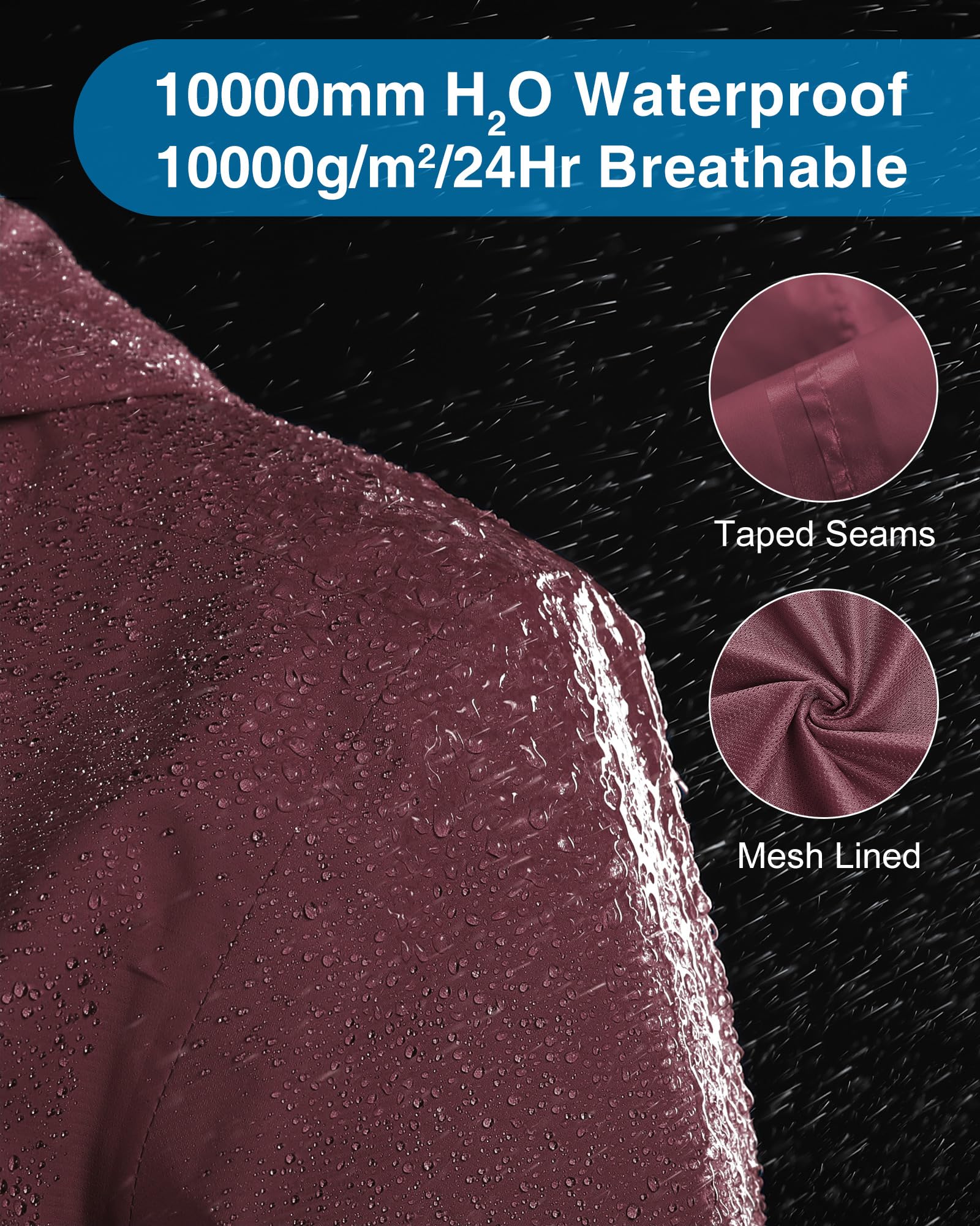 33,000ft Chubasquero para mujer, resistente al agua, chaqueta de exterior, transpirable, chaqueta de entretiempo, chaqueta ligera con capucha, cortavientos, para senderismo, viajes, senderismo y